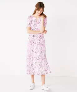 Petite Nine West Puff-Sleeve Midi Dress -Nine West Sales 5262045 Orchid Soft Floral