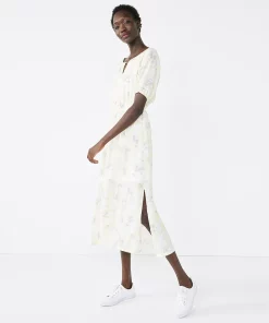 Petite Nine West Puff-Sleeve Midi Dress