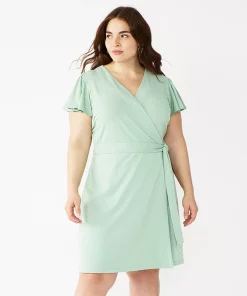 Plus Size Nine West Flutter Sleeve Wrap Dress -Nine West Sales 5262327 Mint Virtue