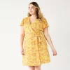 Plus Size Nine West Flutter Sleeve Wrap Dress -Nine West Sales 5262327 Yellow Brushy Multi