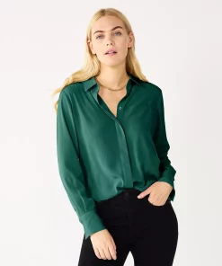 Women's Nine West Drapey Button Down Shirt -Nine West Sales 5271741 Lavish Green