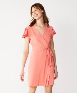 Women's Nine West Flutter Sleeve Wrap Dress -Nine West Sales 5280249 Cruz Coral