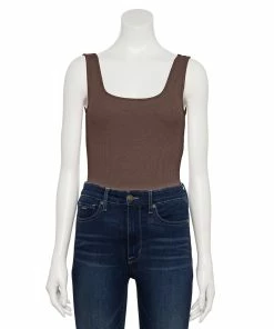 Women's Nine West Rib Scoopneck Tank Bodysuit -Nine West Sales 5288302 Abe Brown