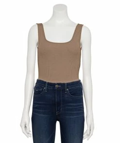 Women's Nine West Rib Scoopneck Tank Bodysuit -Nine West Sales 5288302 Kalari Haki