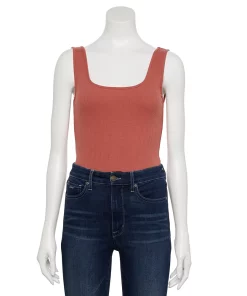Women's Nine West Rib Scoopneck Tank Bodysuit -Nine West Sales 5288302 Mauve Jewel