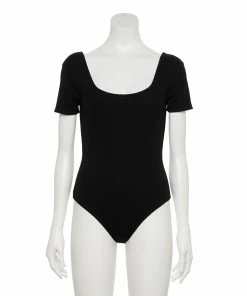 Women's Nine West Rib Short Sleeve Squareneck Bodysuit -Nine West Sales 5290693 ALT