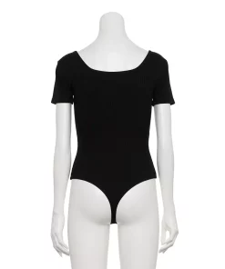Women's Nine West Rib Short Sleeve Squareneck Bodysuit -Nine West Sales 5290693 ALT2