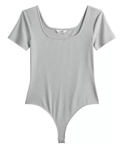 Women's Nine West Rib Short Sleeve Squareneck Bodysuit -Nine West Sales 5290693 ALT5