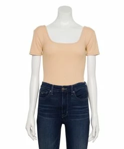 Women's Nine West Rib Short Sleeve Squareneck Bodysuit -Nine West Sales 5290693 Fainst Whisper
