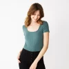 Women's Nine West Rib Short Sleeve Squareneck Bodysuit -Nine West Sales 5290693 Huxley Blue