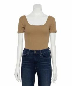 Women's Nine West Rib Short Sleeve Squareneck Bodysuit -Nine West Sales 5290693 Kalari Haki