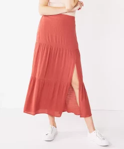 Women's Nine West Crosshatch Tiered Maxi Skirt -Nine West Sales 5330209 Mauve Jewel