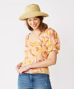 Petite Nine West Twist Front Puff Sleeve Top 7 Petite Nine West Twist Front Puff Sleeve Top -Nine West Sales 5491959 Yellow Palm Floral