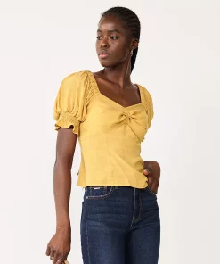 Women's Nine West Twist Front Puff Sleeve Top -Nine West Sales 5493540 Sierra Yellow