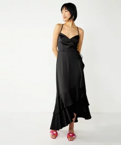 Women's Nine West Strappy Wrap Ruffle Dress -Nine West Sales 5524649 Mineral Black