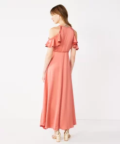 Women's Nine West Flounce Cold-Shoulder Maxi Dress -Nine West Sales 5525423 ALT