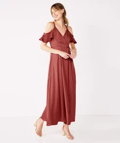 Women's Nine West Flounce Cold-Shoulder Maxi Dress -Nine West Sales 5525423 Marsala Flower