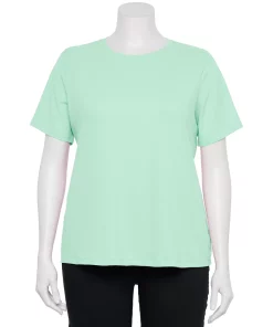 Plus Size Nine West Essential Crewneck Tee -Nine West Sales 5525951 Glowlight Green Rib