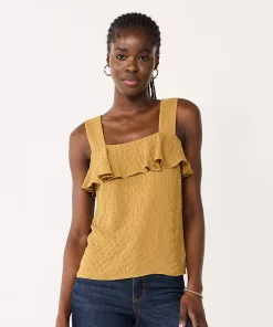 Nine West Sales 39 Women's Nine West Squareneck Ruffle Tank