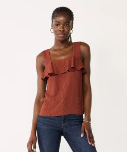 Women's Nine West Squareneck Ruffle Tank -Nine West Sales 5532424 Marsala Flower