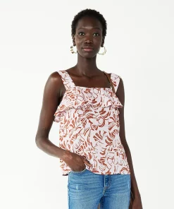 Women's Nine West Squareneck Ruffle Tank -Nine West Sales 5532424 Purple Tropical