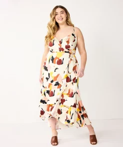 Plus Size Nine West Strappy Ruffle Hem Wrap Dress