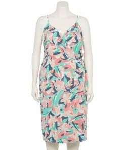 Plus Size Nine West Surplice Midi Dress -Nine West Sales 5540018 Abstract Plumeria Teal