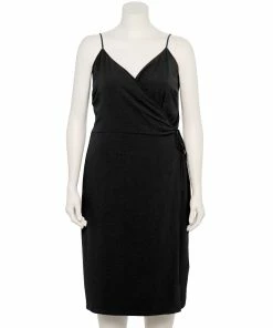 Plus Size Nine West Surplice Midi Dress -Nine West Sales 5540018 Mineral Black
