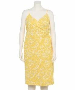 Plus Size Nine West Surplice Midi Dress -Nine West Sales 5540018 Topical Shapes Yellow