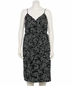 Plus Size Nine West Surplice Midi Dress -Nine West Sales 5540018 Tossed Palms Black