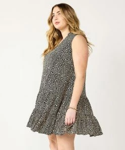 Plus Size Nine West Sleeveless Button-Front Tiered Drop Waist Dress -Nine West Sales 5541789 Cheetah Ditsy