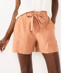 Women's Nine West High-Waisted Paperbag Utility Shorts -Nine West Sales 5562607 Mocha Frosting