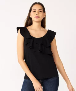 Women's Nine West Tiered Flutter Sleeveless Top -Nine West Sales 5562896 Black