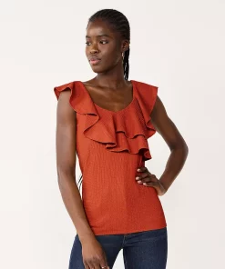 Nine West Sales 41 Women's Nine West Tiered Flutter Sleeveless Top