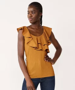 Women's Nine West Tiered Flutter Sleeveless Top -Nine West Sales 5562896 Light Bronze