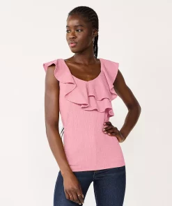 Women's Nine West Tiered Flutter Sleeveless Top -Nine West Sales 5562896 Lilac Necklace