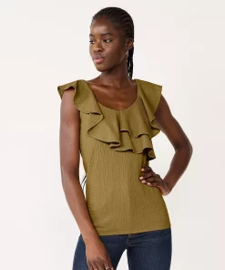 Women's Nine West Tiered Flutter Sleeveless Top -Nine West Sales 5562896 Sergio Olive