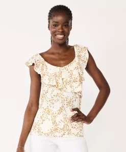 Women's Nine West Tiered Flutter Sleeveless Top -Nine West Sales 5562896 White Waves