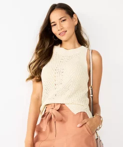 Women's Nine West High-Neck Cutaway Sweater Tank -Nine West Sales 5566564 Lemon Frost