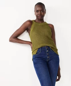 Women's Nine West High-Neck Cutaway Sweater Tank -Nine West Sales 5566564 Sergio Olive