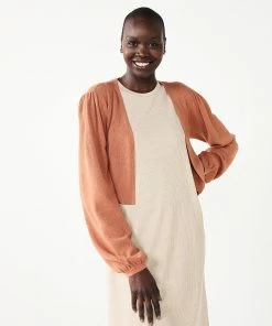 Women's Nine West Balloon Sleeve Open Front Cardigan -Nine West Sales 5567306 Mocha Frosting