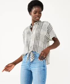 Women's Nine West Knot Front Dolman Sleeve Top -Nine West Sales 5568883 Black Gingham