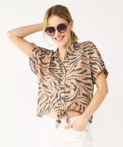 Women's Nine West Knot Front Dolman Sleeve Top -Nine West Sales 5568883 Brown Black Zebra