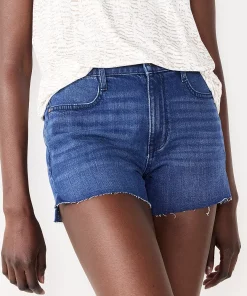 Women's Nine West High Rise Raw Hem Relaxed Denim Shorts