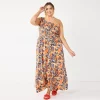 Plus Size Nine West One-Shoulder Smocked Maxi Dress -Nine West Sales 5569783 Abstract Fronds