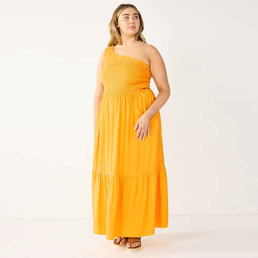 Plus Size Nine West One-Shoulder Smocked Maxi Dress 4 Plus Size Nine West One-Shoulder Smocked Maxi Dress - Image 2
