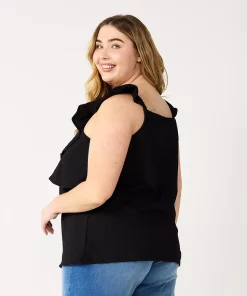 Plus Size Nine West Sleeveless Ruffle Detail Top -Nine West Sales 5570041 ALT