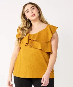 Plus Size Nine West Sleeveless Ruffle Detail Top