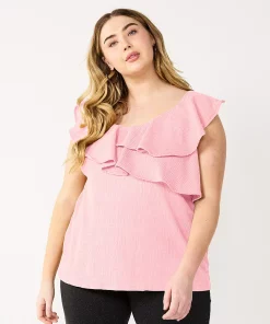 Plus Size Nine West Sleeveless Ruffle Detail Top -Nine West Sales 5570041 Lilac Necklace