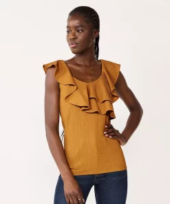 Petite Nine West Ruffle Neck Top -Nine West Sales 5570512 Light Bronze
